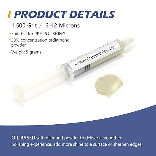 SCOTTCHEN Diamond Polishing Paste,1,500 Grit 6-12 Microns Lapping Compound with 50% Concentration of Diamond Powders for Jewelry, Metal, Ring, Glass, Coin,etc.-5 Gram
