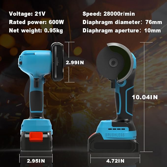 Brushless Cordless Angle Grinder Kit, 28000rpm Mini Electric Angle Grinding Tool with 2x21V 2000mAh Battery and 6-Cutting Discs, Grinder Handheld Cutter for Metal Wood