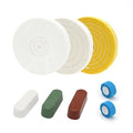 SCOTTCHEN 6inch Buffing Polishing Wheels 1/2" Arbor Hole,Soft/Fine/Medium for Bench Grinder-3PCS,with Buffing Polishing Cutting Compounds 7.4 Oz.Kit,with 2 Pack Non-Woven Bandage