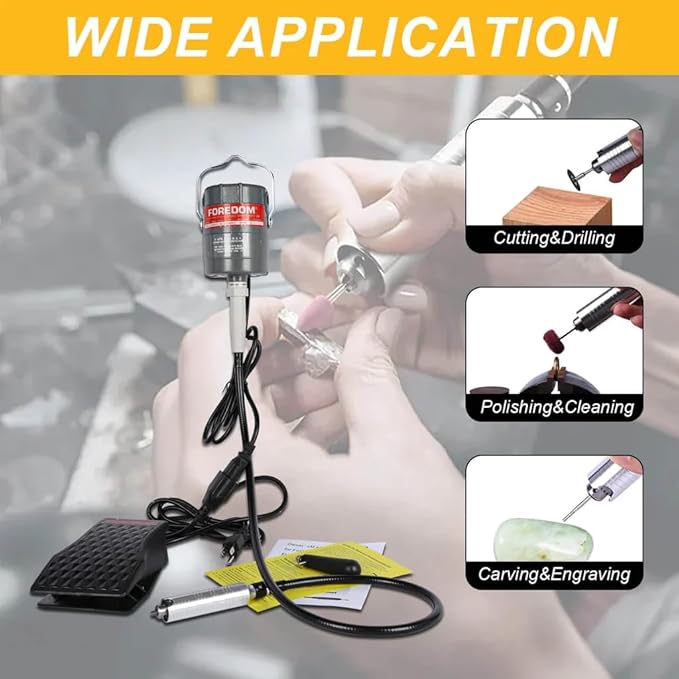 Hanging Flex Shaft Grinder 230W Rotary Tool with Stepless Speed Foot Pedal Rotary Carver 0-180000rmp for Carving, Buffing,Drilling,Polishing (4mm flexshaft)