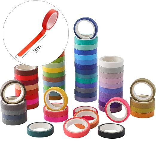 60 Rolls Washi Tape Sets 8mm Wide 10ft Long Basic Solid Color Rainbow Colored - Image 4