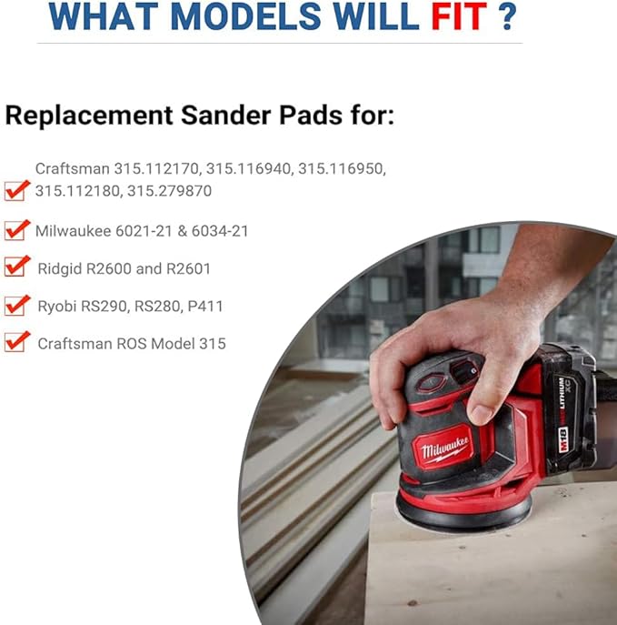 5 Inch 8 Hole Orbital Sander Pads for Milwaukee 6021-21, 6034-21 Sanders,2 Pack Premium Hook and Loop Orbital Sander Replacement Pad for Pad Part Number 51-36-7100