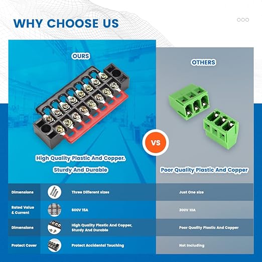 6 Sets Terminal Blocks, 6Pcs 8/10/12 Positions 600V 15A Dual Row Screw Terminal Strip Block + 6Pcs Pre-Insulated Terminals Barrier Strip + 60Pcs Insulated Fork Wire Connector…