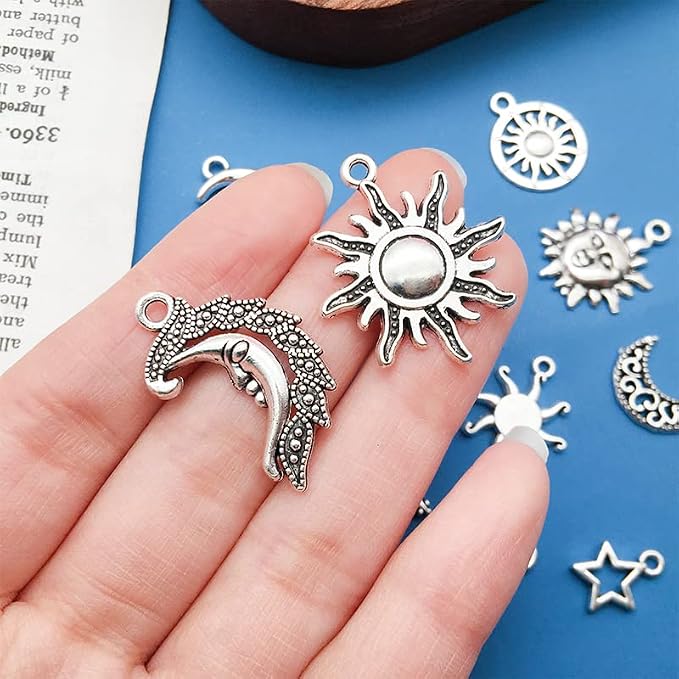 WOCRAFT 120pcs Antique Silver Sun Moon Star Charms - Image 5