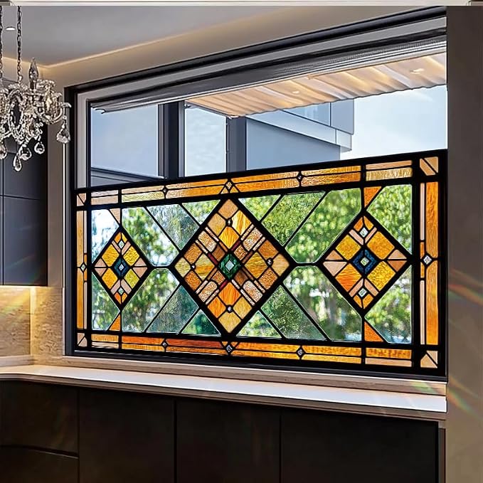 Geometric Stained Glass Window Film 17.7 x 39.3 Inch No Glue Static Cling - Image 5
