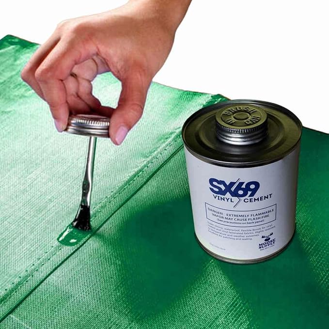 SX 69 Vinyl Repair Kit | Inflatable Bounce House Repair Kit | Includes 8 Ounce Adhesive and Vinyl Roll | for Flexible, Waterproof Repairs of Tears, Punctures, and Holes