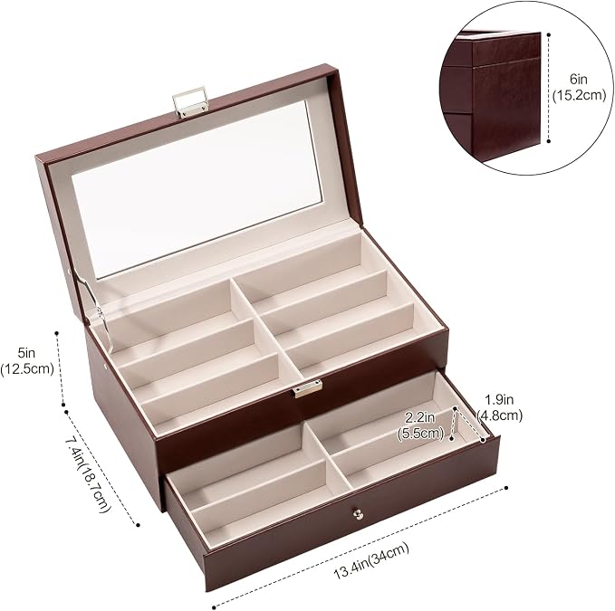ProCase 12 Slots Sunglasses Organizer, 2 Layer Sunglass Case, Leather Eyeglass - Image 5