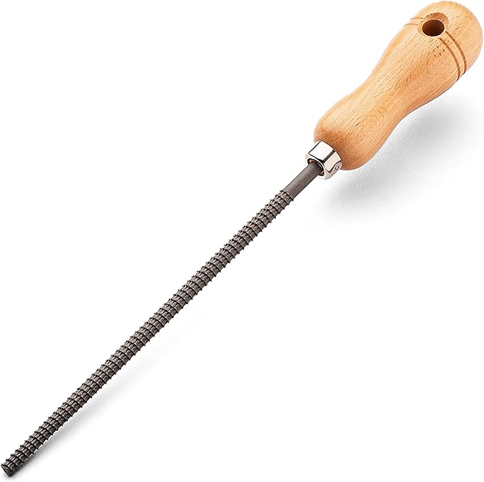 8” Round File Tool - High Quality Steel Round Metal File Woodworking Rasp with 4” Beech Wood Handle - Durable and Long-Lasting Wood Rasps for Woodworking to Shape Curved Surfaces by Kings County Tools