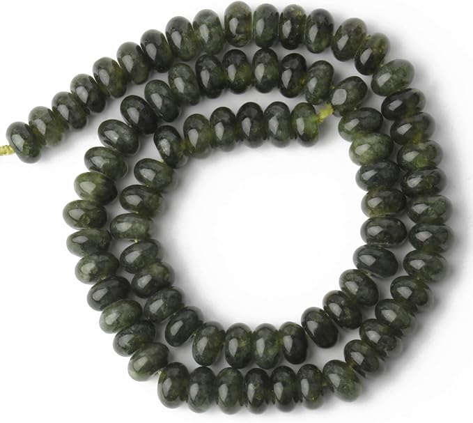 Songxi 5x8mm Natural Dark Green Colored Jade Stone Rondelle Beads, Gemstone - Image 3