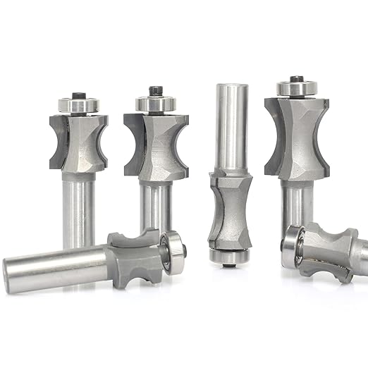 Akylin's 6Pcs Convex Edge Oval Router Bit Set 1/2" Shank, Shallow Bullnose at at 5/16",3/8",1/2",5/8",3/4",7/8" Length,Convex Column Molding Router Bits-Perfect for Stair Treads and Shelf Edges