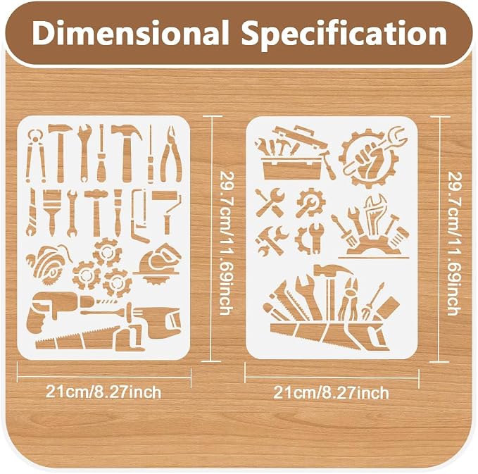2pcs 11.69"x8.27" Tool Wall Stencil Templates Mechanical Tools Reusable Plastic - Image 2