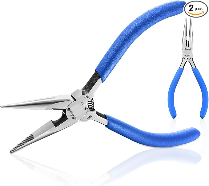 Needle Nose Pliers Set, 5" Long Nose Pliers for Wire Bending, 2 Pack High Carbon Steel Nose Cutters, Serrated Jaw Plier for Jewelry Making, Electronics Repair, Object Grasping, Craft Making