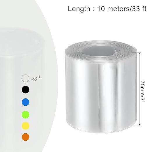 MECCANIXITY Battery Wrap PVC Heat Shrink Tubing 48mm Dia 75mm Flat 33 Feet(10meters) Clear Good Insulation for Battery Pack