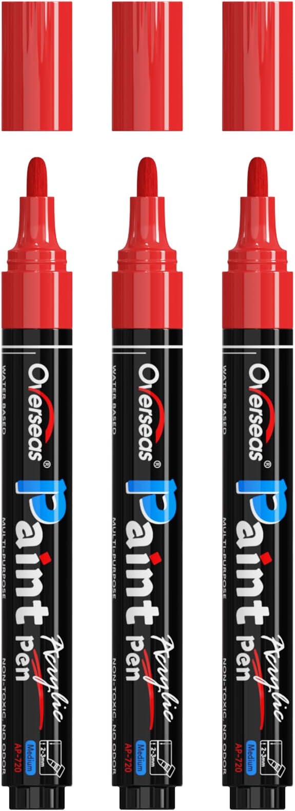 Overseas 3 Pack Red Acrylic Paint Pens Paint Markers Medium Tip | Waterproof by Overseas