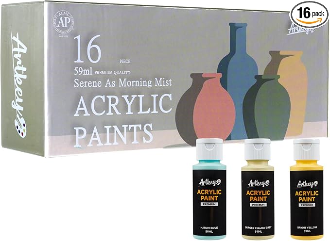 Artkey Acrylic Paint Set, 16 Colors 2 oz/59 ml Acrylic Paint Kit by Artkey