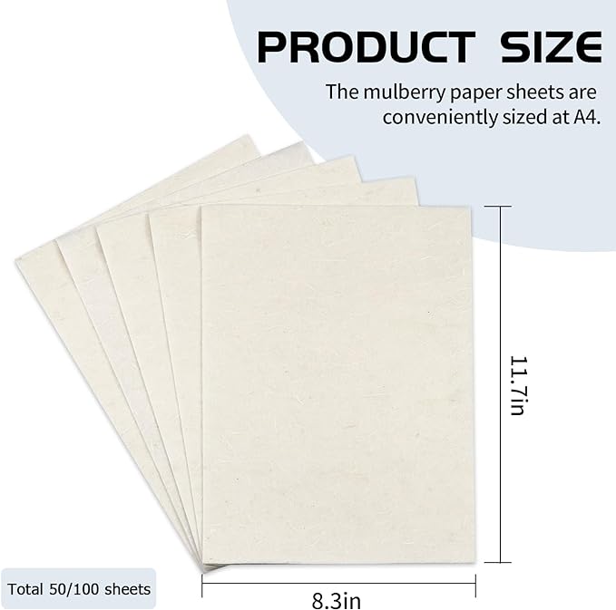 100 Sheets FIVEIZERO A4 Mulberry Paper Sheets Natural Fiber Rice Paper - Image 3