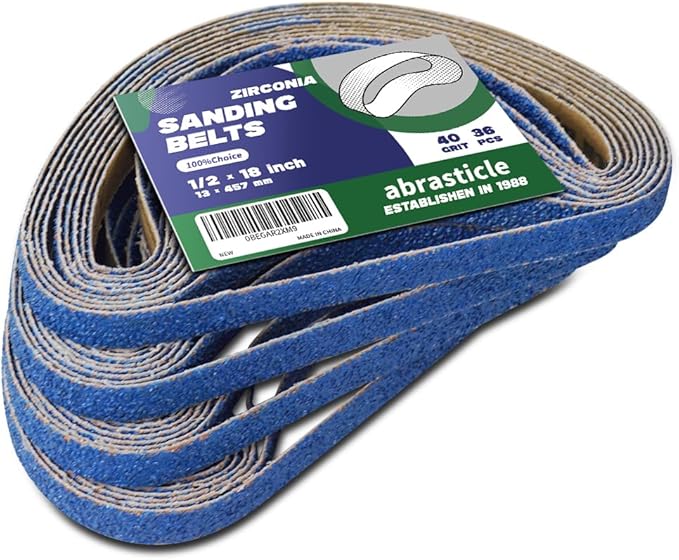 1/2" x 18" Zirconia Sanding Belts for Metal - 1/2 x 18 Inch Zirconia Metal Grinding Sand Paper, 36 PCS 40 Grits, Perfect for Knife Blade Sharpening, Metal Polishing, Derusting, Woodworking