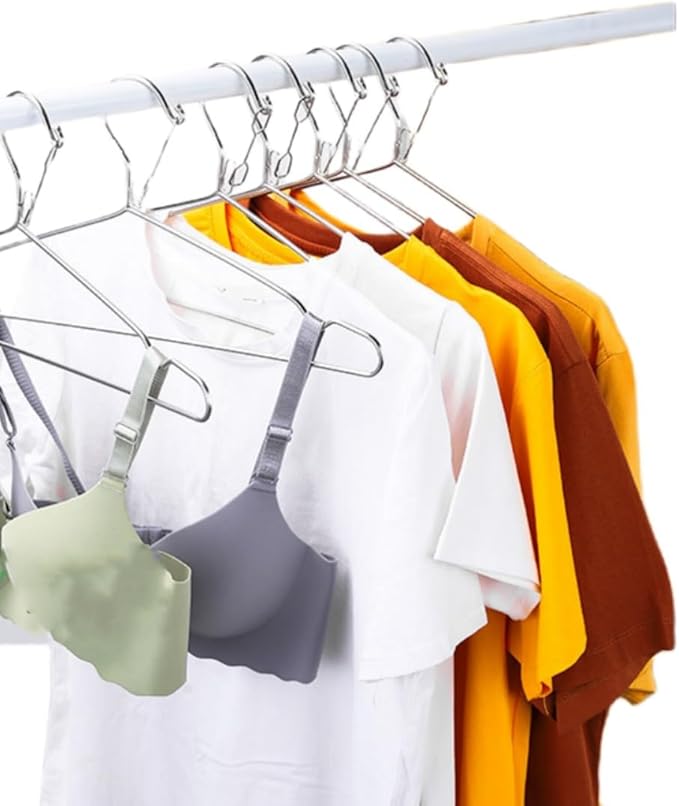 16.5” Wire Hanger 4mm Lockable Hangers 20Pack Stainless Steel Slim Thin Heavy Duty Windproof Lock Hook Metal Space Saving Clothes Hotel Hangers for RV Silver (20)