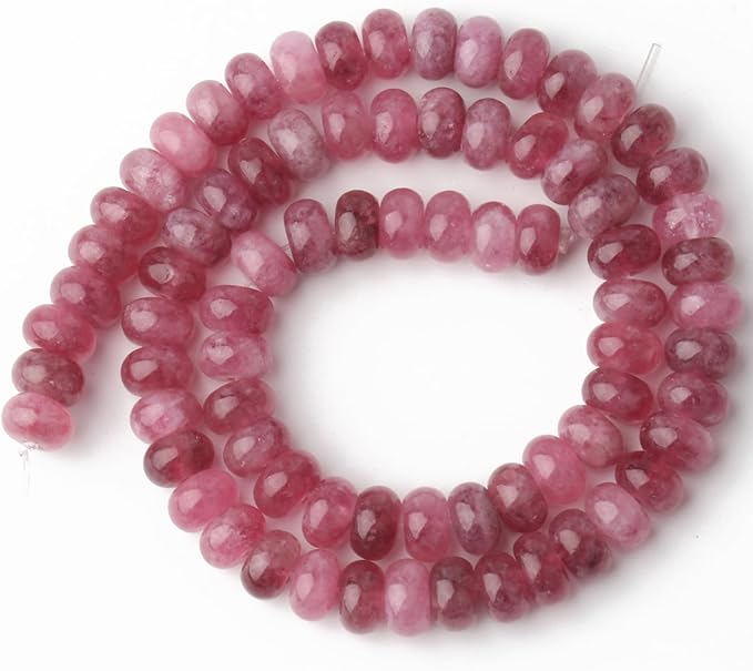 Songxi 5x8mm Natural Pink Colored Jade Stone Rondelle Beads, Gemstone - Image 4
