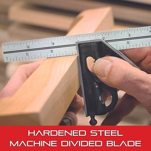 Starrett Steel Combination Square with Square Head - 6" Blade Length, Cast Iron Heads, Hardened Steel, Reversible Lock Bolt, Scriber, Spirit Level, 16R Graduation Type - 11H-6-16R