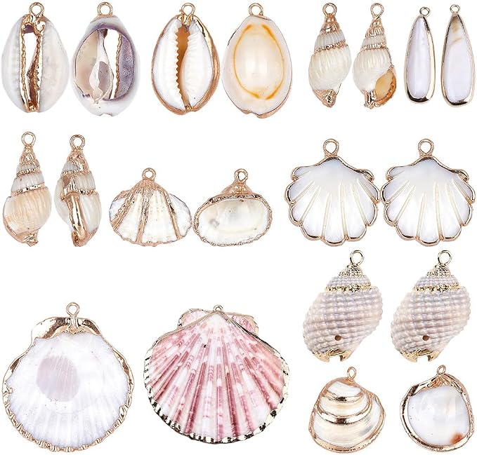 SUNNYCLUE 1 Box 20pcs 10 Styles Natural White Cowrie Seashells Charm Conch by SUNNYCLUE