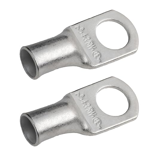 SELTERM 2pcs 4 AWG 3/8" Stud (Wide Pad) Tinned Copper Wire Lugs, Battery Lugs, Ring Terminals, Battery Cable Ends, 4 Guage Ring Terminal Connectors, UL Marine Grade Battery Terminal Connectors
