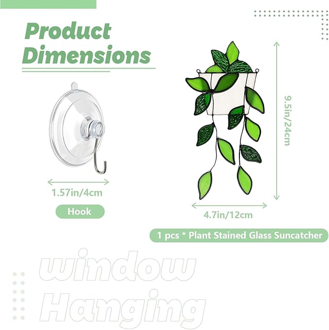 Handcrafted Real Stained Glass Window Hanging Green Plant Window Suncatcher | - Image 2