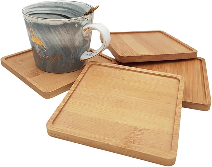 4PCS Mosaic Bamboo Coasters for Crafts, Blank Base Trays, Drinking Cup Coaster by Esweny