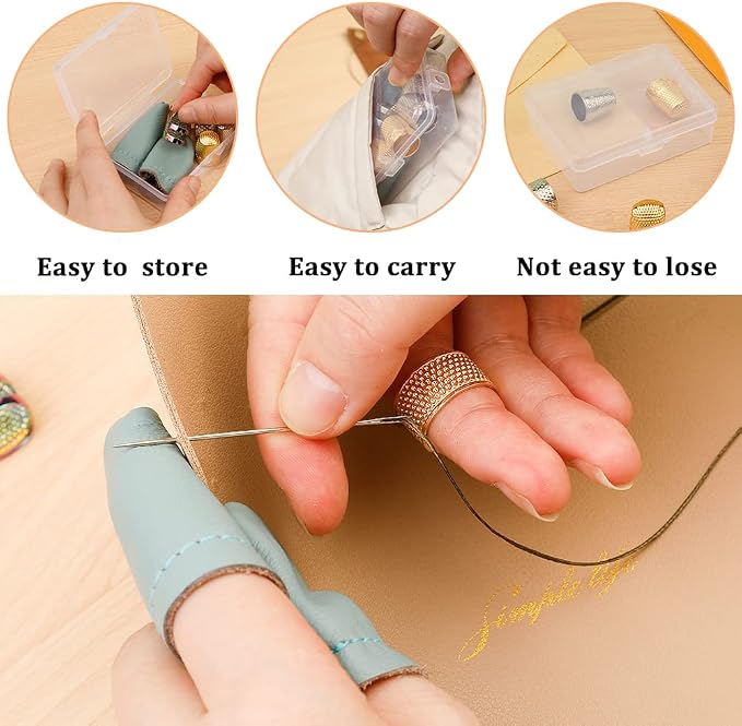 10 Pcs Sewing Thimbles for Hand Sewing, Leather Thimbles, Metal Sewing Finger - Image 6