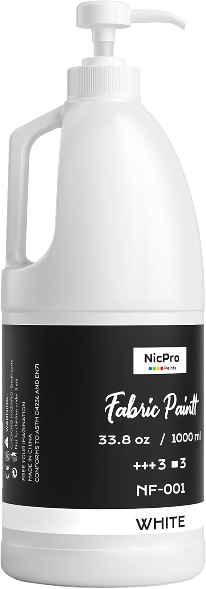 Nicpro White Fabric Paint with Pump, 33.8 fl oz Large Fabric Paint by Nicpro