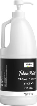 Nicpro White Fabric Paint with Pump, 33.8 fl oz Large Fabric Paint by Nicpro
