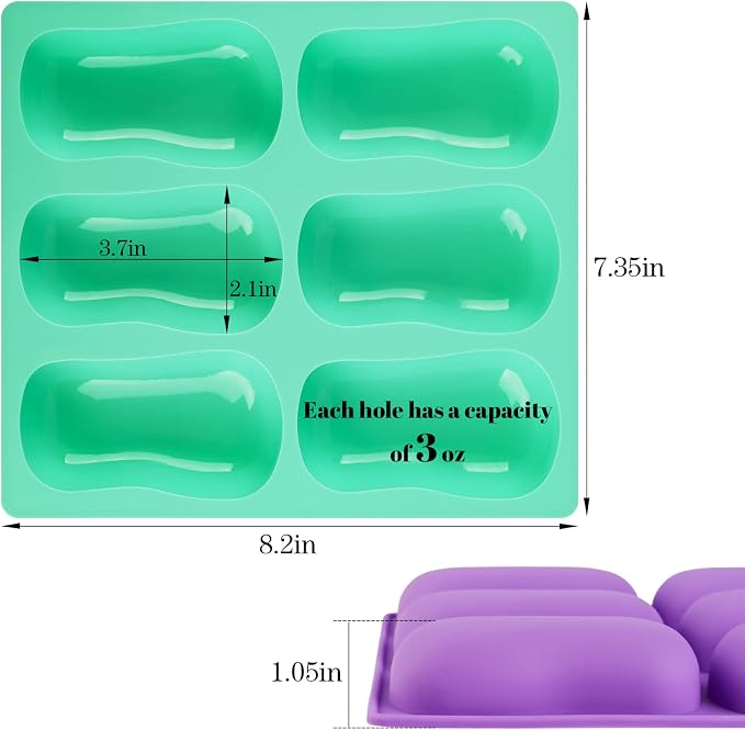 Sakolla 2 Pack 6 Cavity DIY Silicone Soap Molds Classical Handmade Silicone - Image 2