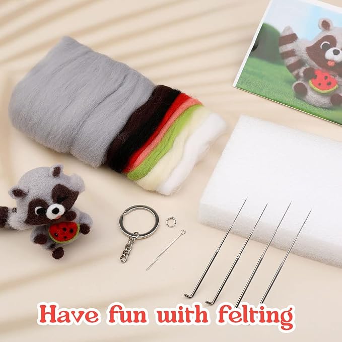 JUPEAN Needle Felting Kit Needle Felting Supplies Raccoon Animal - Image 5