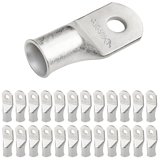 SELTERM 25pcs 3/0 AWG 5/16" Stud Marine Grade Tinned Copper Battery Cable Lugs, 000 Gauge Ring Terminals, UL Wire Lugs Electrical Battery Cable Ends, Tinned Copper Lugs Battery Terminal Connectors
