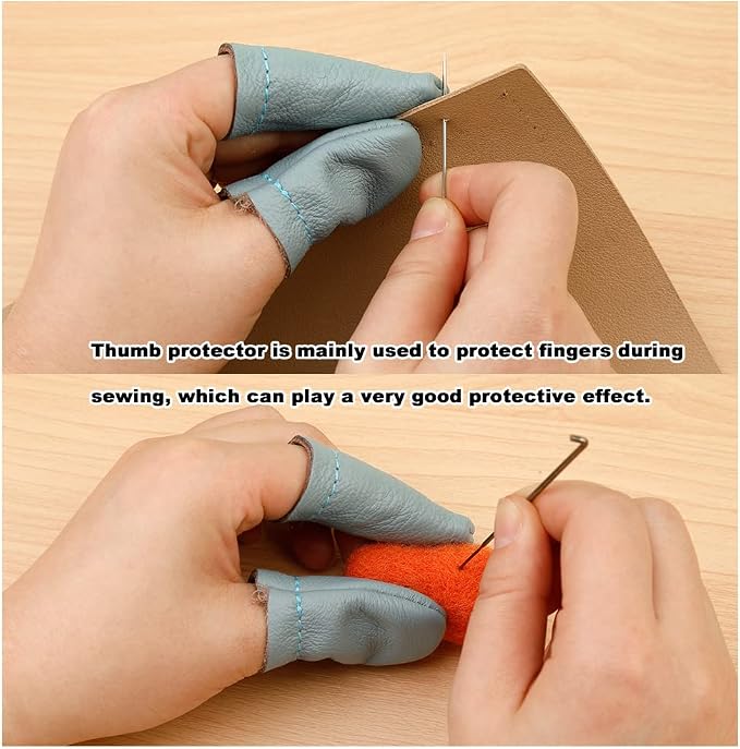 Mayboos 4 Pairs Leather Finger Protector Needle Felting Knitting Finger Thimble - Image 5