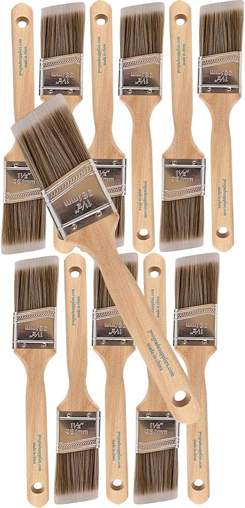 Pro Grade - Paint Brushes - 12Ea 1.5" Angle Brushes by ProGradeSupplies