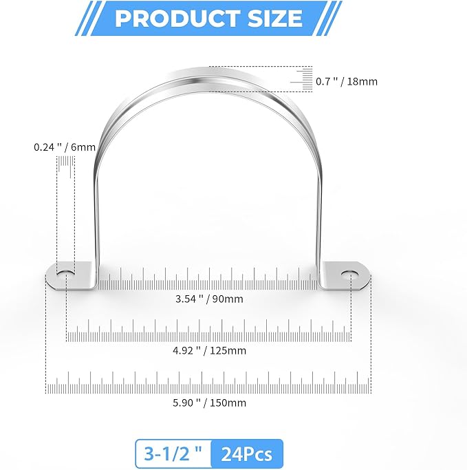 24Pcs 3 1/2 Inch (90mm) 304 Stainless Steel Conduit Clamps, U-Tube Strap Pipe Clamp 2 Hole Strap U Bracket Rigid Pipe Metal Conduit Strap Tension Clips U-tube Clamp