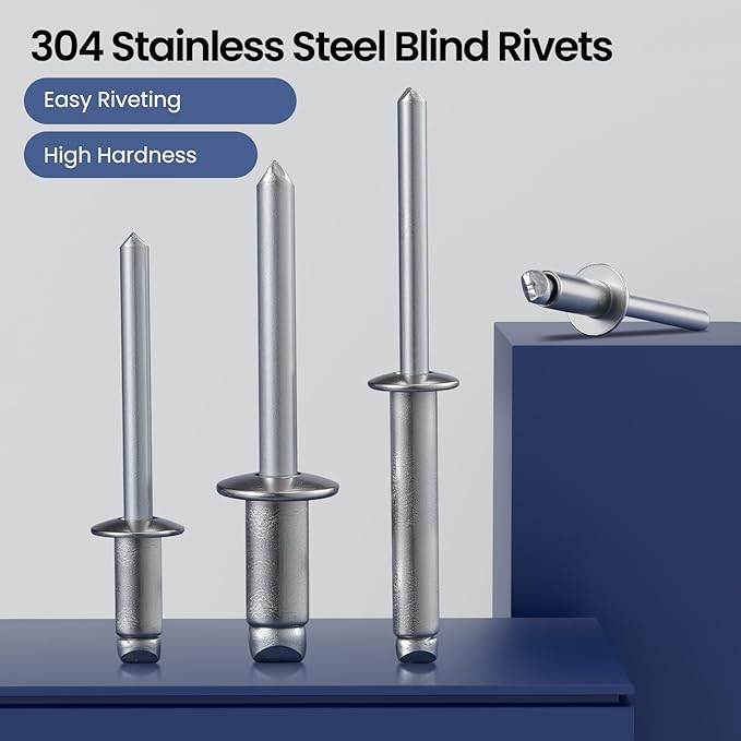 50pcs 1/4" x1/2" Stainless Blind Rivets,Pop Rivets,304 Stainless Steel Grip and Steel Mandrel, 6.3 x 12mm