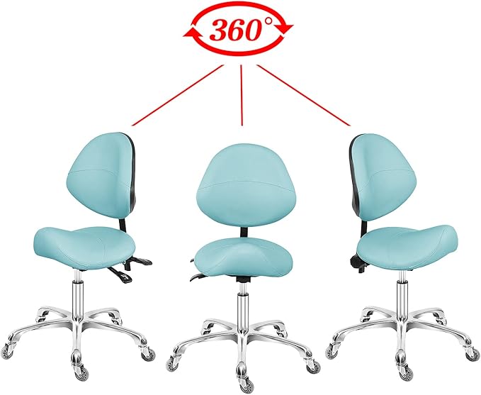 Saddle Stool Dental Hygienist Chair with Back Support, Rolling Esthetician Saddle Stool for Lash Salon Tattoo Shop Spa Dentist Clinic (with Backrest, Cyan)