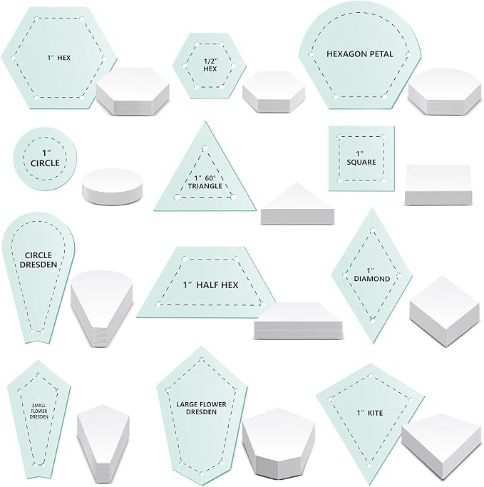 Cinnvoice 612 Pcs Patchwork Paper EPP English Piecing Supplies 12 Shapes by Cinnvoice