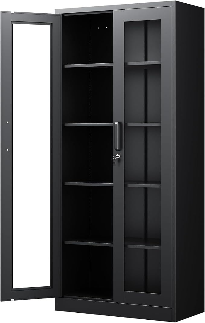 PEUKC Display Cabinet with Glass Doors, 71 Inches Metal Display Case with 4 by SleekSteelDesksShelvesbyPEUKC%E2%80%93WorkLiveOrganize