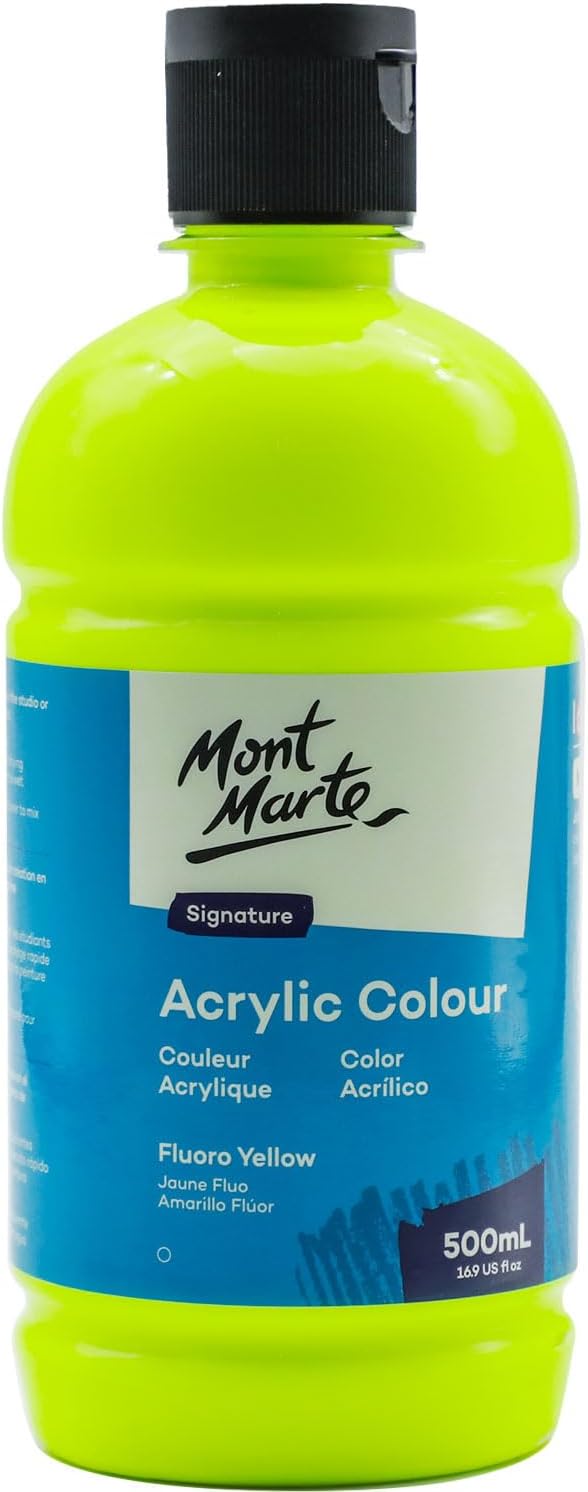 Mont Marte Signature Fluoro Yellow Acrylic Paint, Semi-Matte Finish, 12 Colors by MontMarte