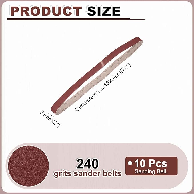 HARFINGTON 2 x 72 Inch Sanding Belts, 10 Pcs 240 Grits Aluminum Oxide Abrasive Belt Sander File Belt for Woodworking, Metal Polishing, Knife Sharpener