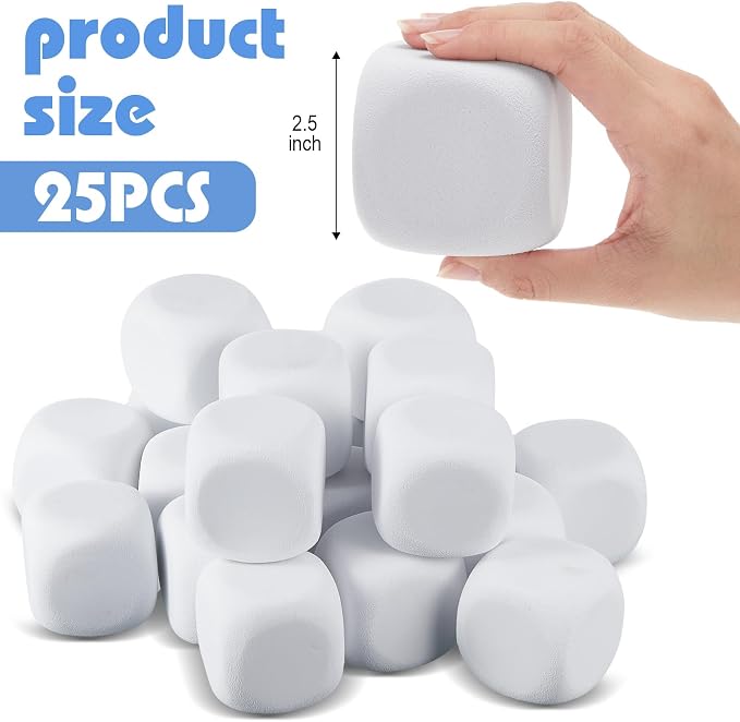Deekin 25 Pcs Back to School 2.5 Inch White Blank Dice EVA Foam Dice Graffiti - Image 2