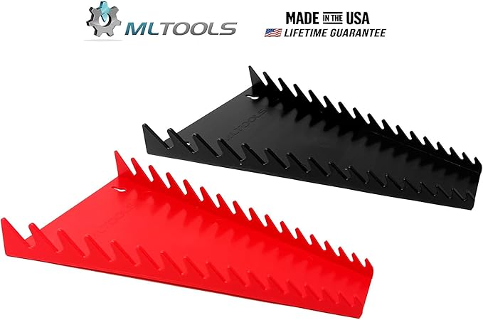 16-Tool Wrench Organizer - Low-Profile V-Shape Wrench Holder, Fuel & Solvent Resilient - In-Drawer Wrench Tray For Garage, Workshop - Made in USA Red & Black