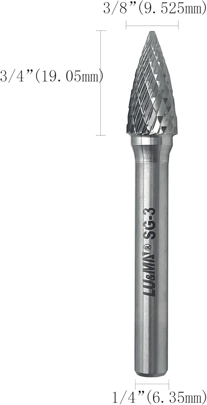SG-3 Double Cut Tree Shape Tungsten Carbide Rotary Burr with 1/4" Shank for Die Grinder and Drill by LU&MN