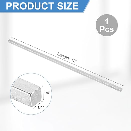 uxcell Square Steel Key Stock, 1/4" x 1/4" x 12" Cold-Drawn 45# Steel Bars Precision Key Stock for Gearbox Coupling, Silver Tone