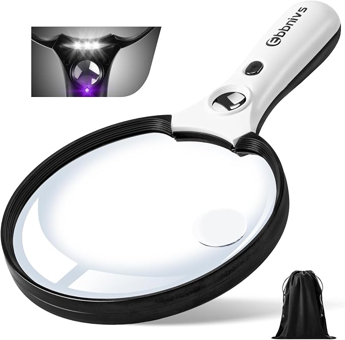 Large Magnifying Glass with Light, Magnifier Handheld Illuminated Lighted by Ebbnivs
