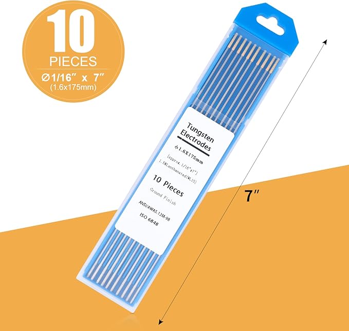 TIG Welding Tungsten Electrodes Tungsten Service 10-Pack（Gold - 1.5% Lanthanated Tungsten 1/16"）