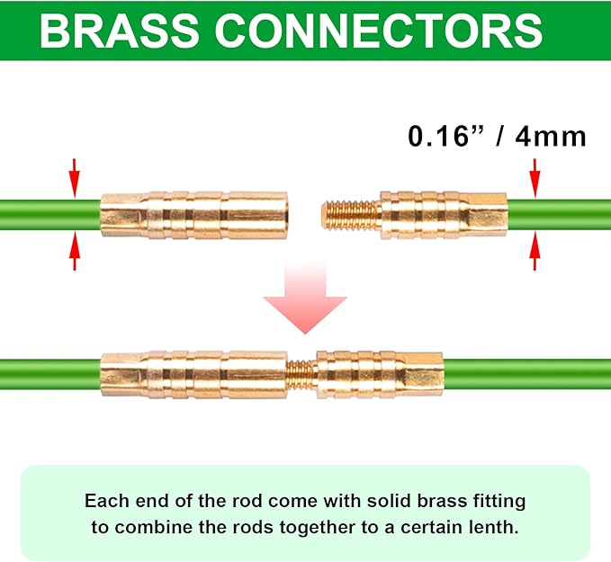 21FT Fiberglass Running Electrical Wire Cable Pulling Fish Tape Kit, Bright Green Glow Rods Set with 7 Different Attachments in a Carrying Case
